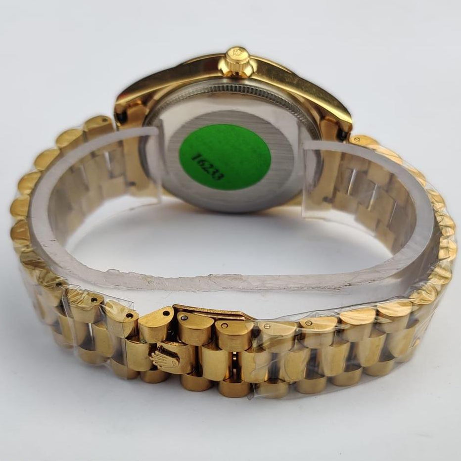 Rolex Luxury Gold-Tone Fluted Bezel Day-Date Watch - Roman Dial