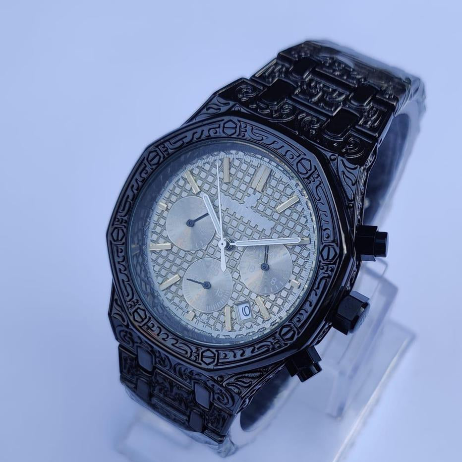 Audemars Piguet-Inspired Royal Oak Offshore Black Engraved Chronograph Watch