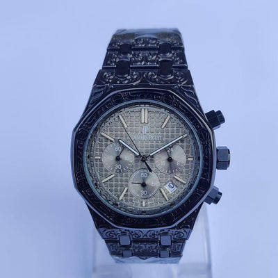 Audemars Piguet-Inspired Royal Oak Offshore Black Engraved Chronograph Watch