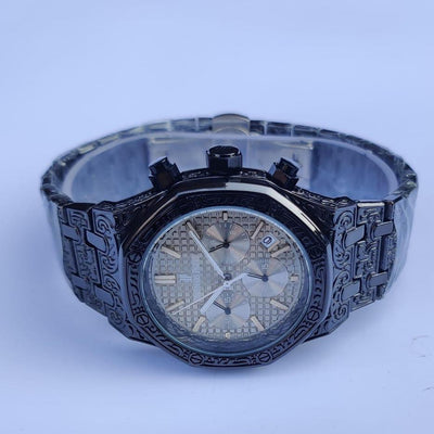 Audemars Piguet-Inspired Royal Oak Offshore Black Engraved Chronograph Watch