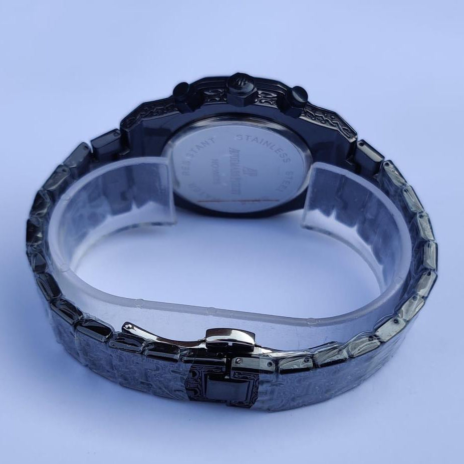 Audemars Piguet-Inspired Royal Oak Offshore Black Engraved Chronograph Watch