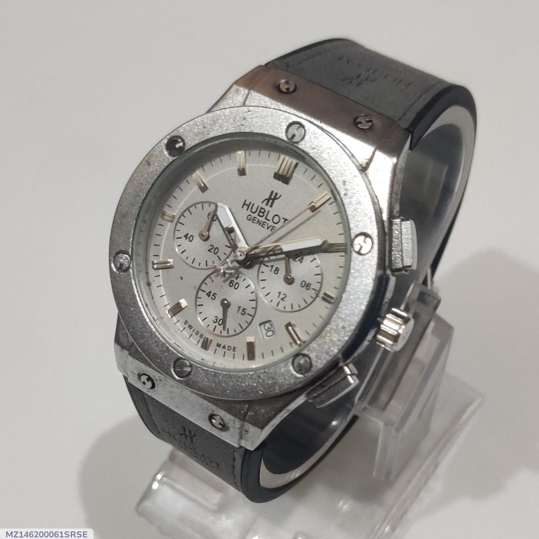 Hublot Geneve Style Chronograph Watch - Silver Case, Grey Strap