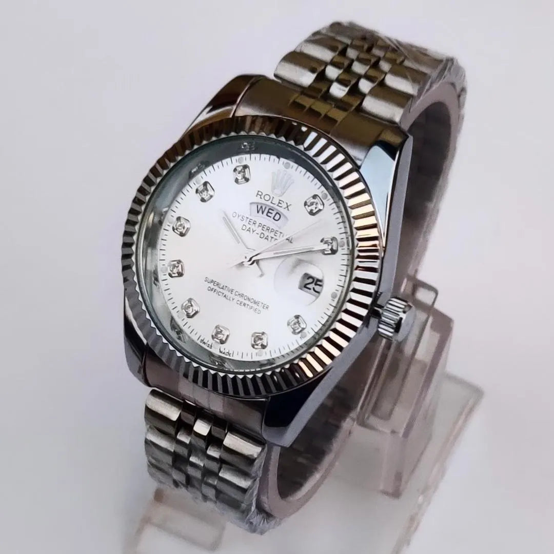 Classic Day-Date Homage Watch for Men -  Rolex Silver Tone, Jubilee Bracelet, Crystal Accents