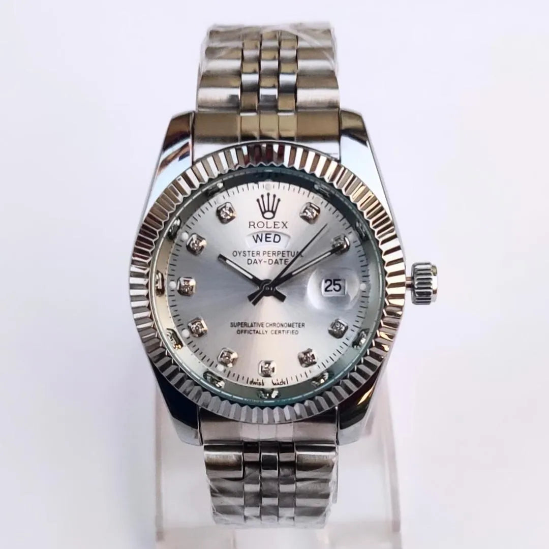 Classic Day-Date Homage Watch for Men -  Rolex Silver Tone, Jubilee Bracelet, Crystal Accents