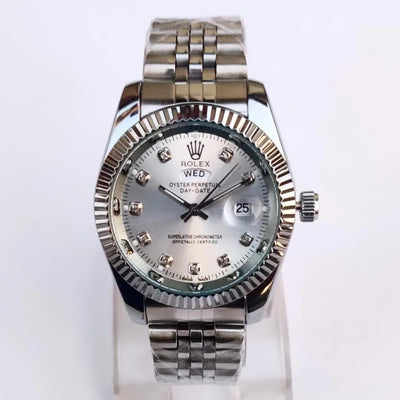 Classic Day-Date Homage Watch for Men -  Rolex Silver Tone, Jubilee Bracelet, Crystal Accents