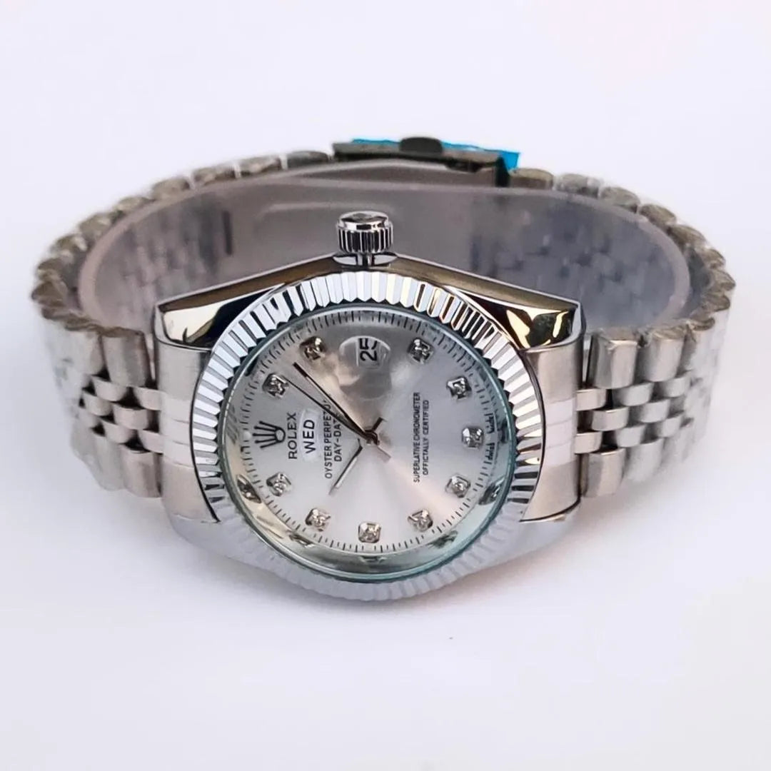 Classic Day-Date Homage Watch for Men -  Rolex Silver Tone, Jubilee Bracelet, Crystal Accents
