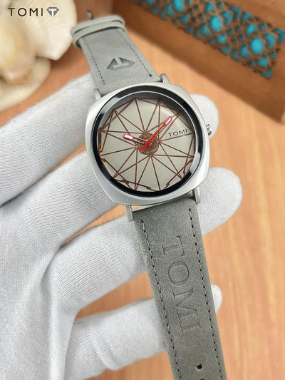 Unique TOMI Quartz Watch with Abstract Spiderweb Dial