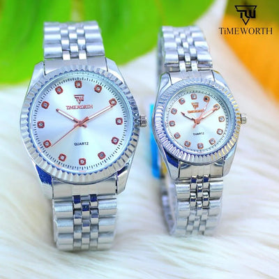 TIMEWORTH Unity: Fluted Bezel Stainless Steel Couple Watches
