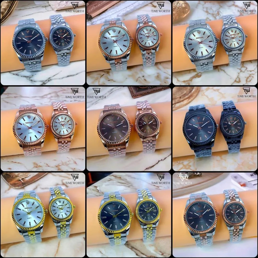 TIMEWORTH Unity: Fluted Bezel Stainless Steel Couple Watches