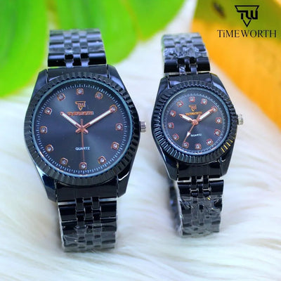 TIMEWORTH Elegant Black Couple's Watch Set | Diamond-Accent Quartz Wristwatches
