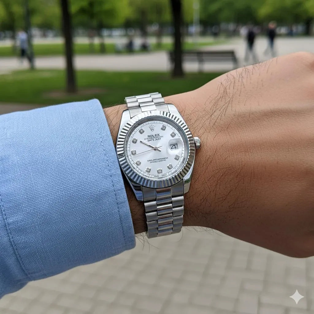 Elegant Silver Rolex Datejust Homage Watch