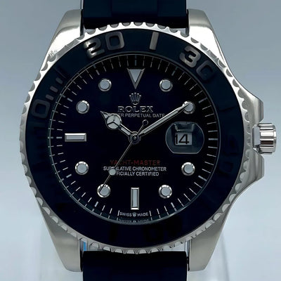 Rolex Yacht-Master Style Homage Watch - Black Dial, Ceramic Bezel, Rubber Strap