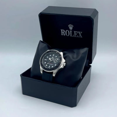 Rolex Yacht-Master Style Homage Watch - Black Dial, Ceramic Bezel, Rubber Strap