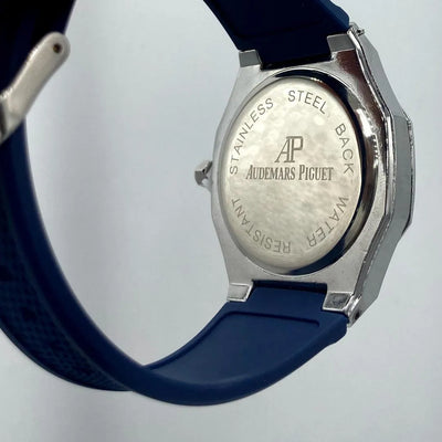 Audemars Piguet Style Arabic Dial Octagonal Men's Watch with Blue Rubber Strap