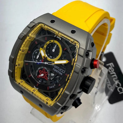 Ferrucci Function Men's Chronograph Watch - Yellow & Gunmetal Grey - Sport Silicon Strap