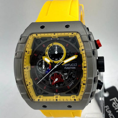 Ferrucci Function Men's Chronograph Watch - Yellow & Gunmetal Grey - Sport Silicon Strap