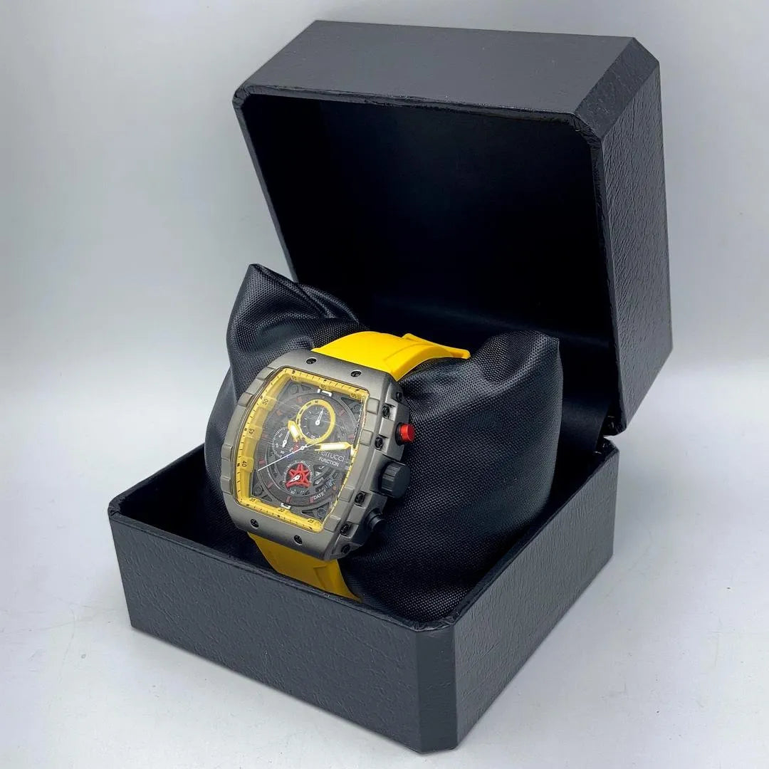Ferrucci Function Men's Chronograph Watch - Yellow & Gunmetal Grey - Sport Silicon Strap