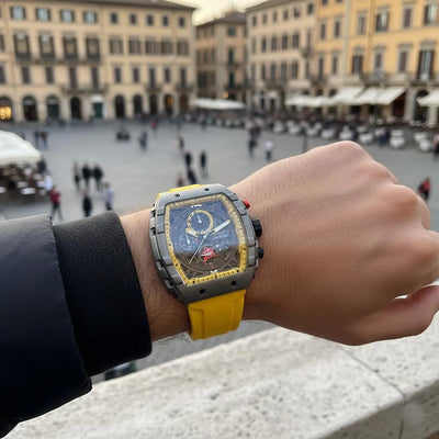 Ferrucci Function Men's Chronograph Watch - Yellow & Gunmetal Grey - Sport Silicon Strap