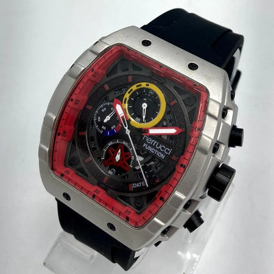 Ferrucci Function Chronograph Men's Watch - Bold Red & Yellow Bezel - Black Silicone Strap