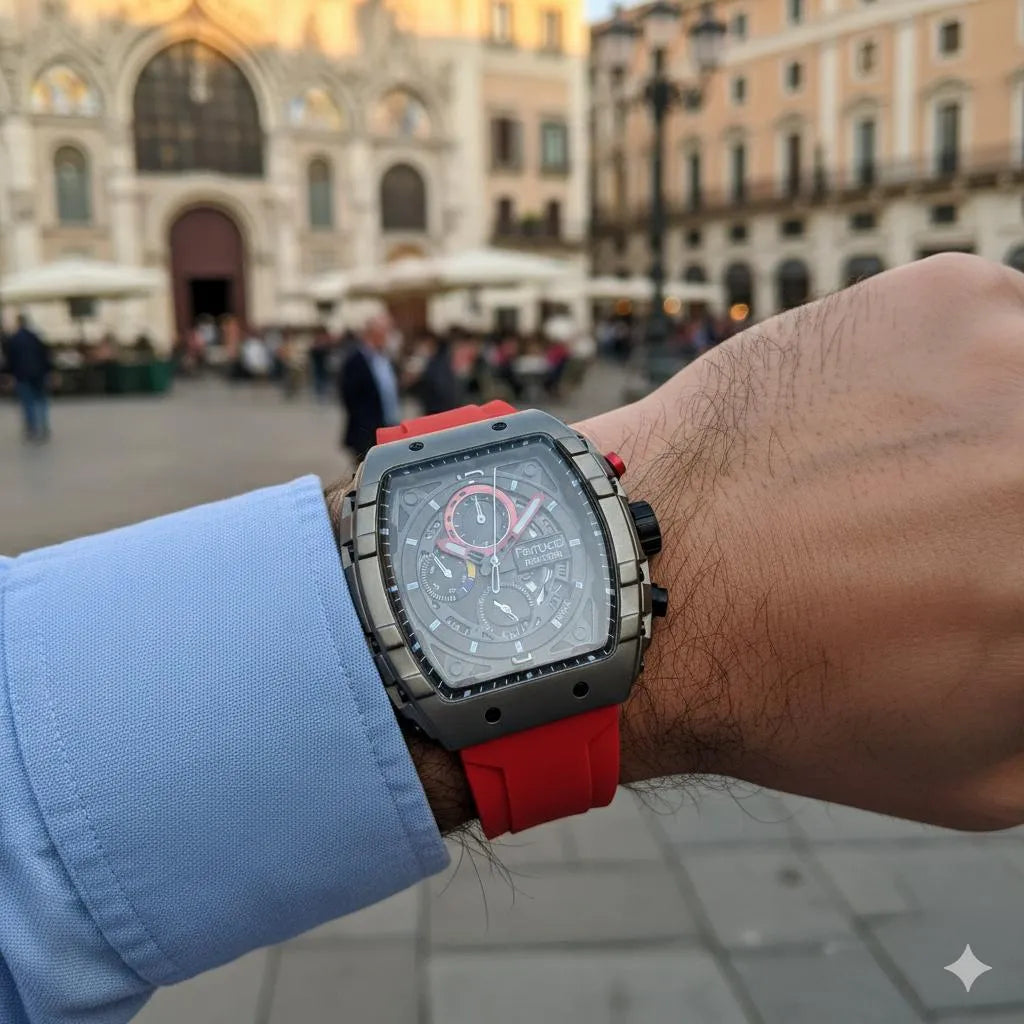 Ferrucci Quartz Chrono Watch - Square-Cased Function Model with Date Display