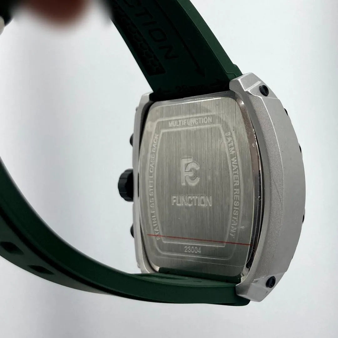 Ferrucci FUNCTION Men's Silver-Tone Quartz Watch with Exposed Gearwork and Green Silicone Strap